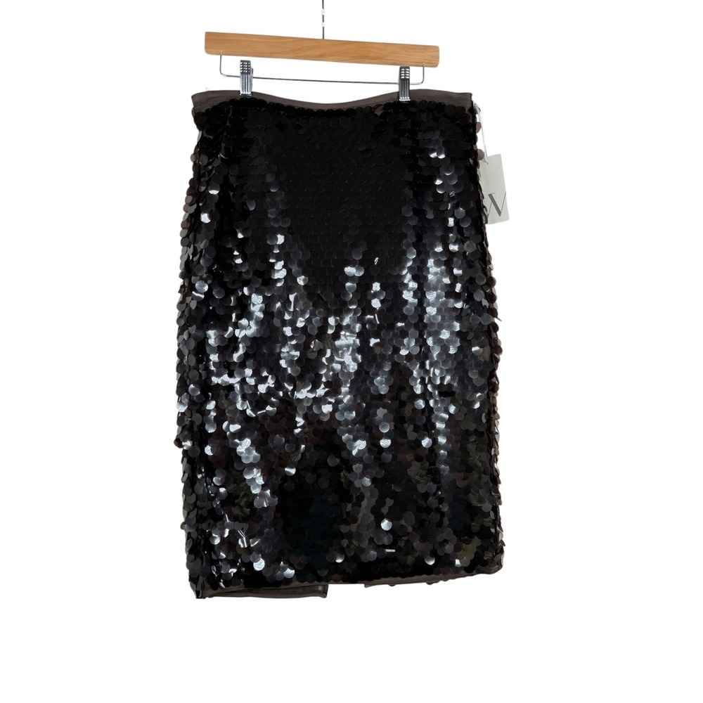 New Worthington Women's Midi Pencil Skirt Sequin Size 14 Hot fudge Brown Black